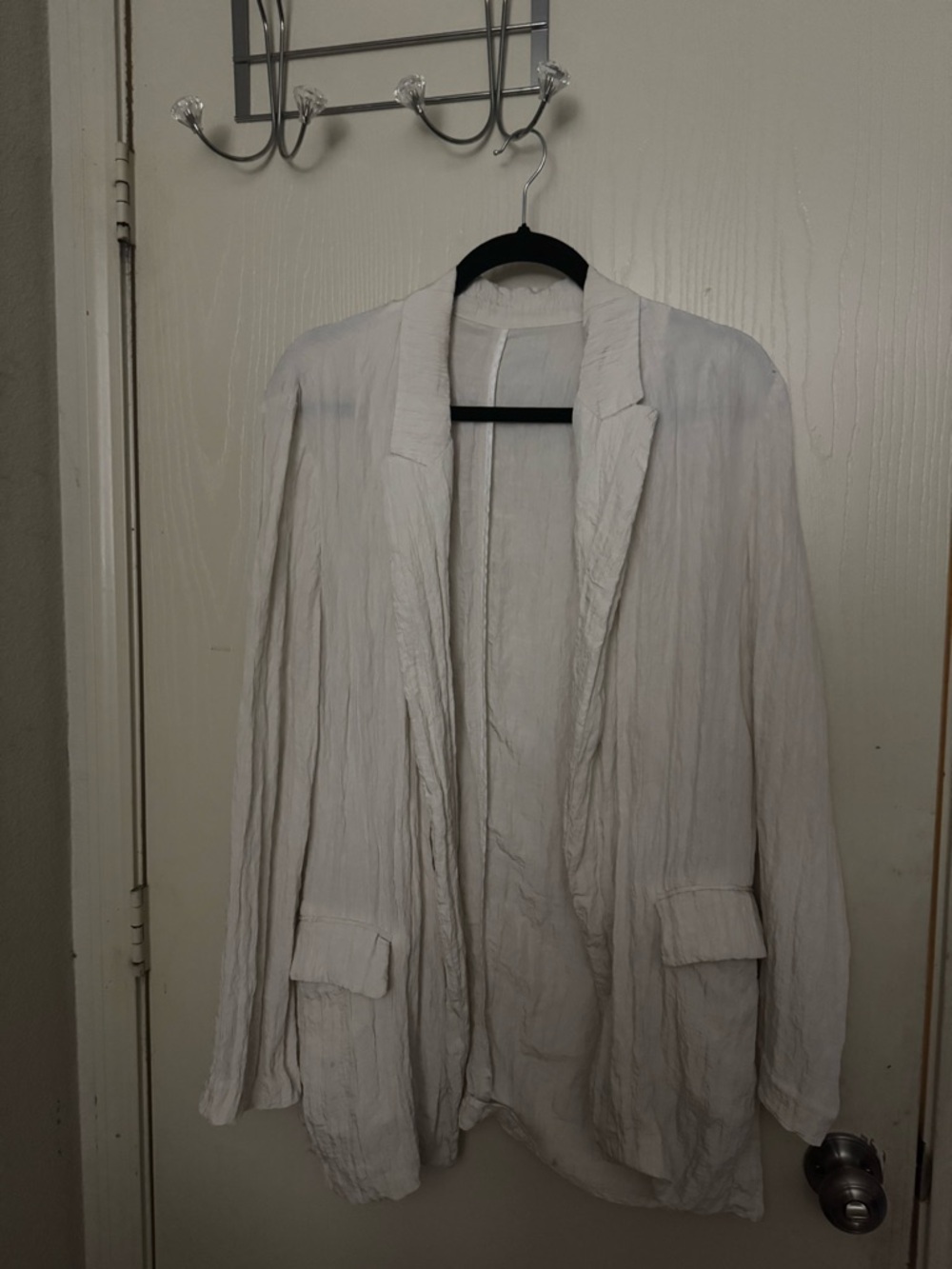 Zara Cream Crinkled Open-Front Blazer
